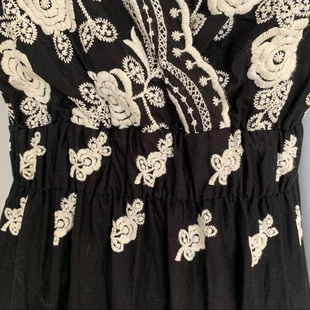 KAREN KANE Embroidered Floral Sleeveless Dress Cotton Black & Creme - Picture 10 of 15